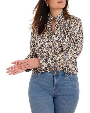 NIC+ZOE Gilded Flakes Stand Collar Shirt - Blue