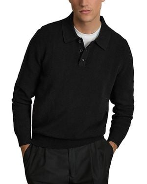 Reiss Kingsley Regular Fit Textured Long Sleeve Wool Polo - Black