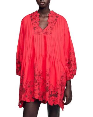 Sandro Floral Scalloped Mini Dress - Red