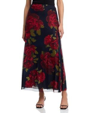 Aqua Mesh Floral Maxi Skirt - Red
