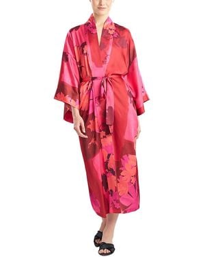 Natori Coromandel Satin Kimono Robe - Red
