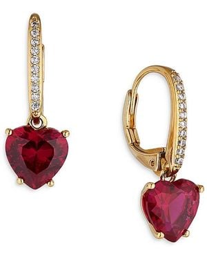 Nadri Modern Love Heart Drop Earrings - Pink