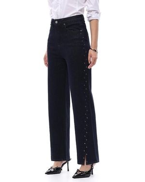 Bayeas High Rise Straight Leg Denim Jeans With Studded Detailing - Blue