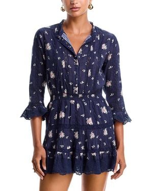 LoveShackFancy Vesna Lace Trim Mini Dress - Blue