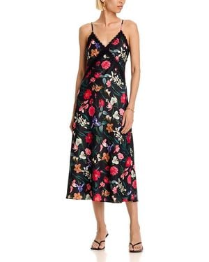 Aqua Floral Lace Satin Midi Dress - Red