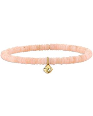Sydney Evan 14K Diamond Tiny Clam Shell Charm Opal Faceted Heishi Beaded Stretch Bracelet - Natural