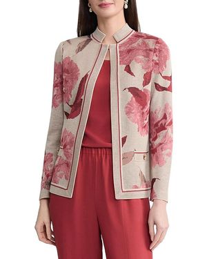 Misook Heritage Floral Jacquard Flat Knit Jacket - Red