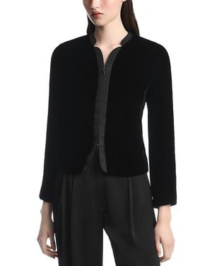 Emporio Armani Zip Front Velvet Blazer - Black