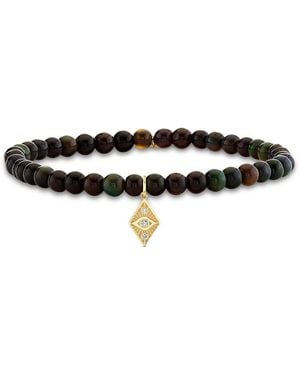 Sydney Evan 14K Diamond & Opal Ace Of Diamonds Charm Beaded Bracelet - Black