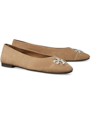Tory Burch Charlie Suede Cap Toe Ballet Flats - Natural