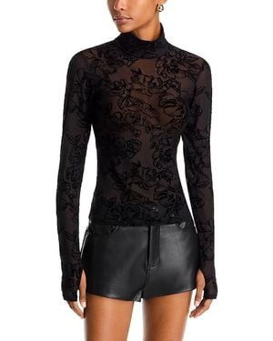 AFRM Zadie Long Sleeve Flocked Mesh Top - Black