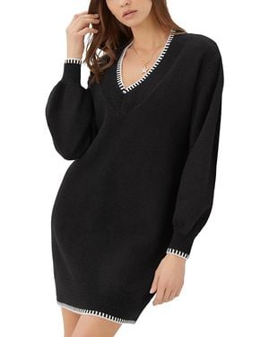 Karen Kane Varsity V Neck Sweater Dress - Black