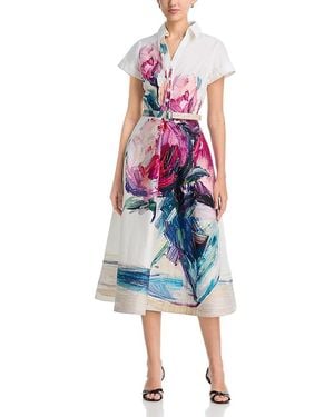 Teri Jon Floral Print Shirt Dress - Red
