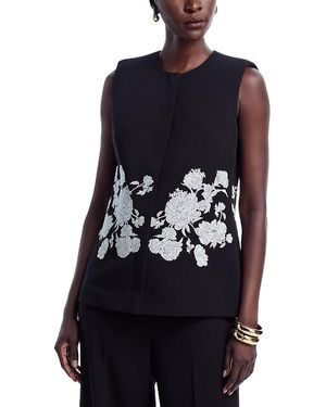 Tahari Isla Embroidered Sleeveless Jacket - Blue