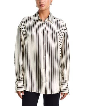 TOTEME Oversized Striped Silk Button Up Shirt - White