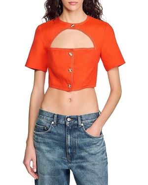 Sandro Buttoned Crop Top - Orange