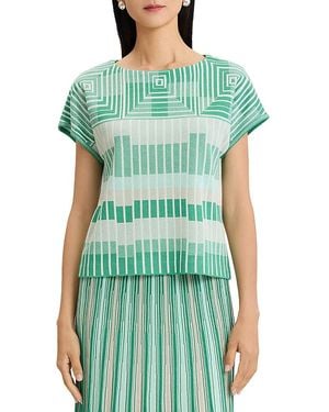 Ming Wang Geometric Jacquard Soft Knit Top - Green