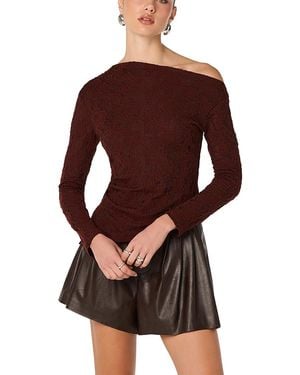 Astr Miah Asymmetric Neck Top - Brown