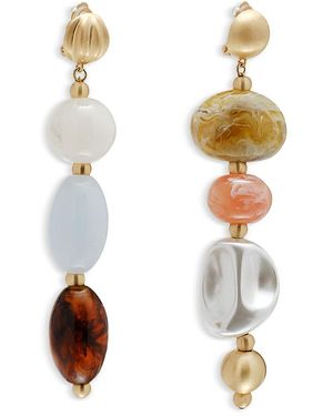 Cult Gaia Mercier Stone Beaded Clip On Linear Drop Earrings - White