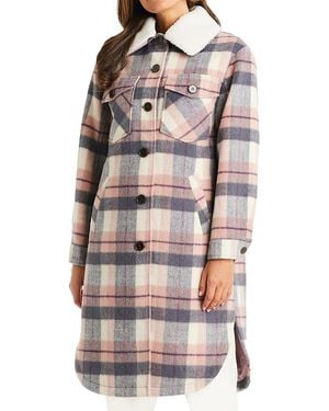 Sanctuary Sherpa Trim Plaid Coat - Multicolor