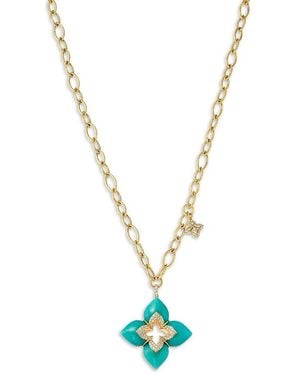Roberto Coin 18K Amazonite & Diamond Flower Pendant Necklace, 33 - Metallic