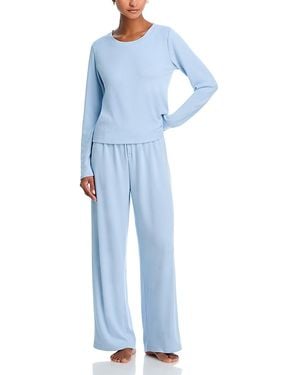 Aqua Starlette Pointelle Long Pajama Set - Blue