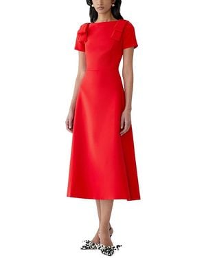 Carolina Herrera Boat Neck Bow Shoulder Midi Dress - Red