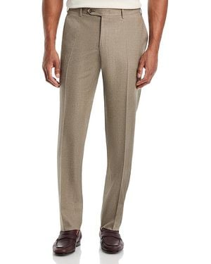Canali Capri Regular Fit Flat Front Flannel Pants - Natural