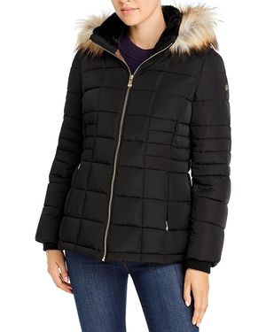 Calvin Klein Faux Fur Trim Hooded Puffer Coat - Black