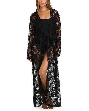 L'Agence Butterfly Crocheted Cover Up Robe - Black