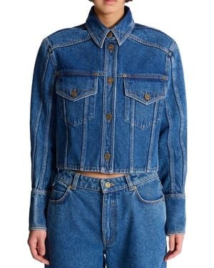 Balmain Cropped Faded Denim Jacket - Blue