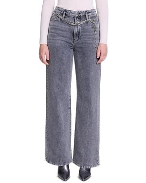 Maje Belted Wide Leg Jeans - Gray