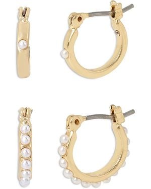 AllSaints Imitation Pearl Huggie Hoop Earrings - Metallic
