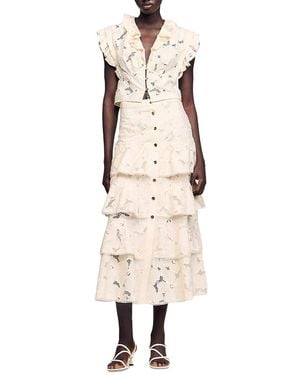Sandro Long Frilled Skirt - Natural