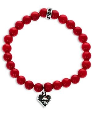 King Baby Studio Sterling High Roller Club Coral Bead Micro Skull Heart Card Suit Charm Bracelet - Red