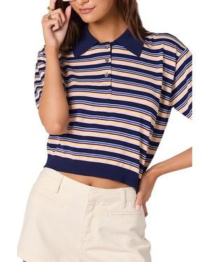 Astr Scottie Striper Short Sleeve Sweater - Blue