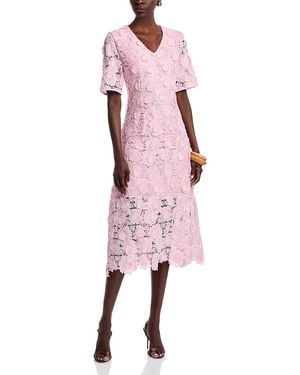 Misook Woven Floral Applique Dress - Pink