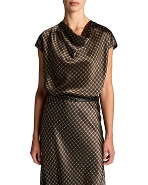 Vince Ombre Plaid Cowl Neck Silk Top - Black
