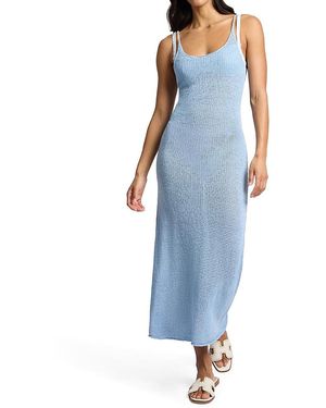 Onia Textured Linen Sweater Scoop Maxi Dress - Blue