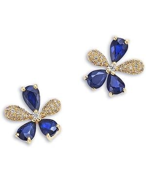 Bloomingdale's Fine Collection Emerald & Diamond Flower Stud Earrings - Blue