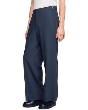 Sandro Wide Leg Boucle Wool Pants - Blue