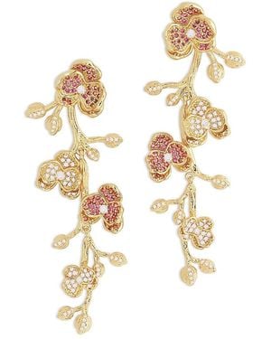 Anabel Aram Pave Orchid Linear Drop Earrings - Metallic