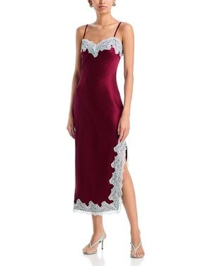 Aqua Lace Trim Satin Slip Dress - Red