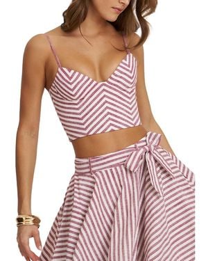Miss Circle Xola Chevron Striped Linen Cropped Top - Purple