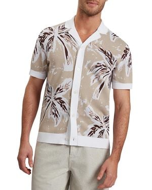 Ted Baker Kyes Short Sleeve Knitted Leaf Regular Fit Button Down Shirt - White