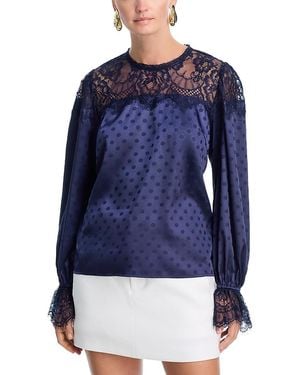 Aqua Polka Dot Lace Long Sleeve Top - Blue