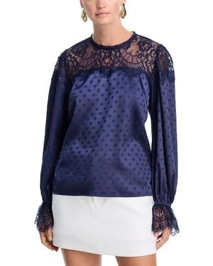 Aqua Polka Dot Lace Long Sleeve Top - Blue