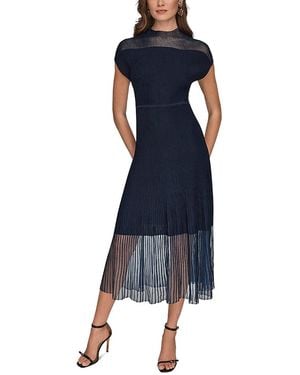 Donna Karan Sheer Panel Mock Neck Midi Sweater Dress - Blue