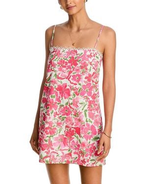 Aqua Floral Shift Mini Dress - Red