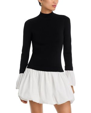 Aqua Mixed Media Mini Bubble Dress - Black